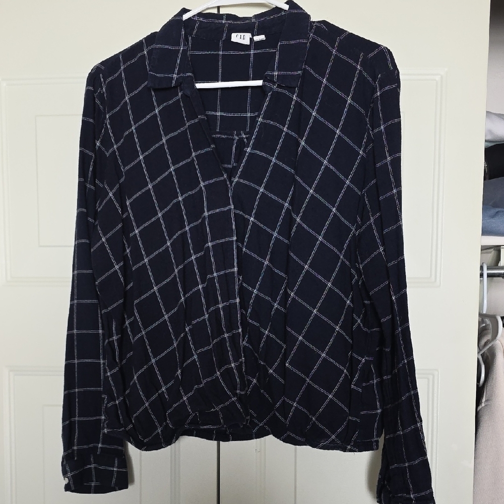 GAP Navy Checkered Blouse